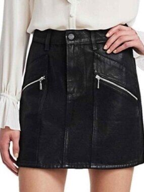 NWOT Paige Aideen Zip High Rise Onyx Coated Cotton Skirt Sz 28 / 6